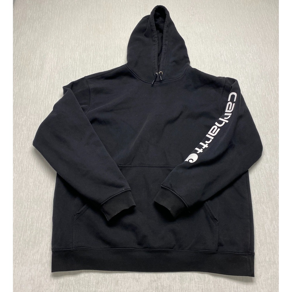 Carhartt Iconic K288 Sleeve Logo Hoodie Men XL Black Knit Cotton Loose Fit K288
